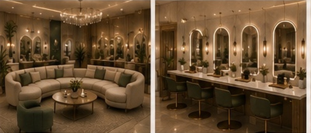 Concept rendering of the champagne lounge and makeup vanities